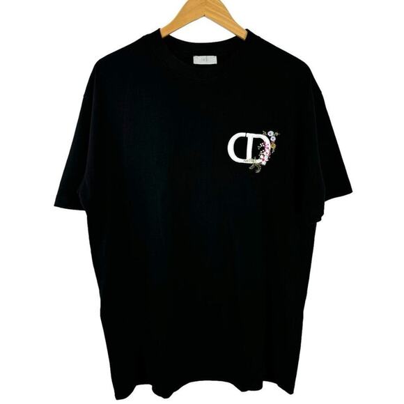 Christian Dior CD Icon T-Shirt Floral Embroidered Relaxed Fit Black Men's Large - Picture 16 of 16